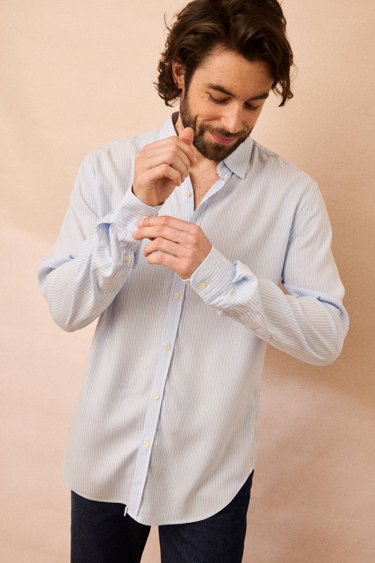 Camicia button-down Valencia a righe azzurre da uomo