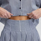 Completo camicia e gonna plissé a righe in cotone blu navy
