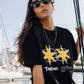 T-shirt nera oversize con stampa Star in cotone biologico