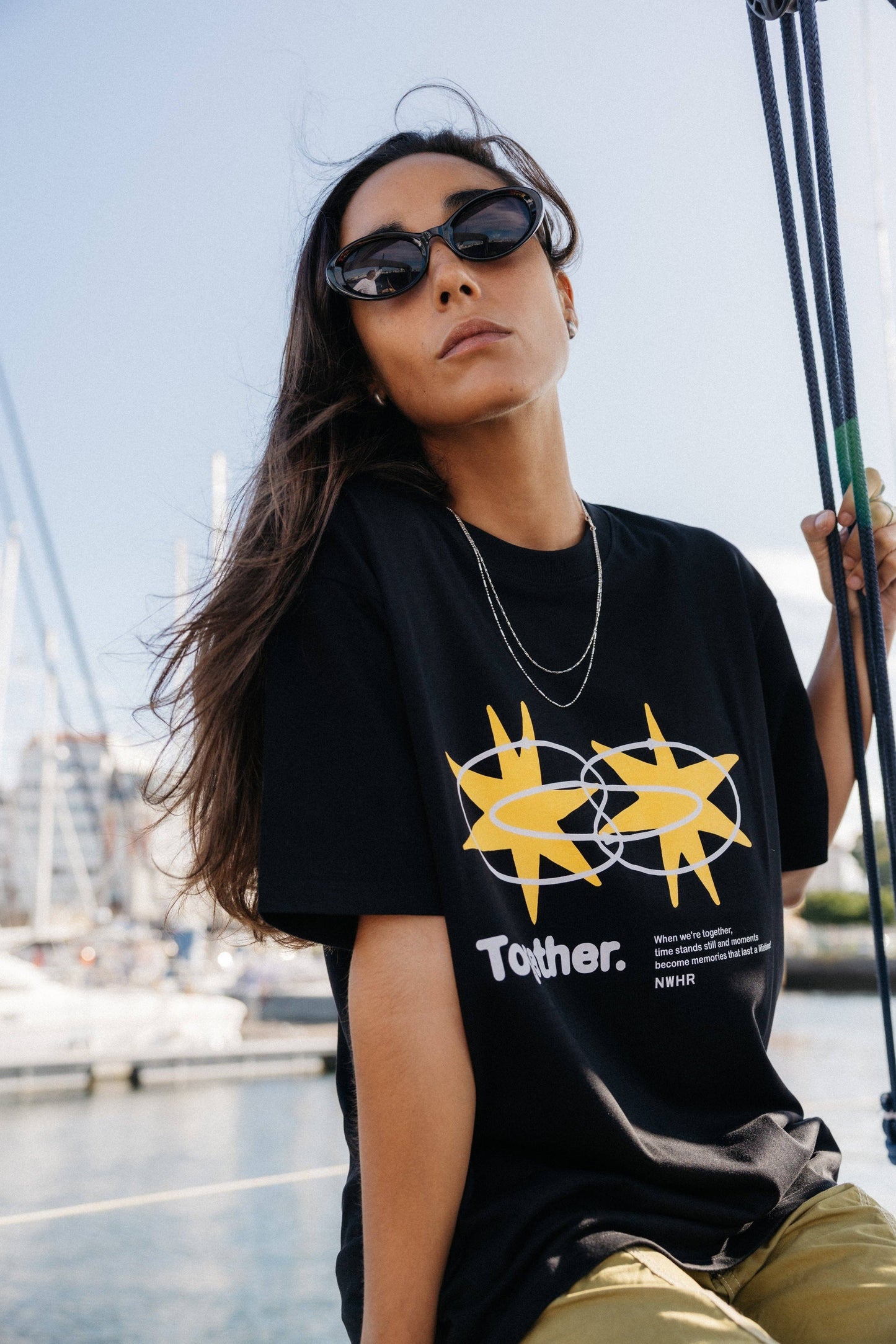T-shirt nera oversize con stampa Star in cotone biologico