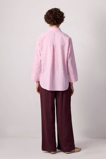 Camicia a righe in cotone rosa