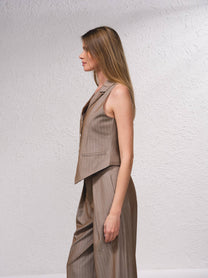 Gilet sartoriale con bottoni gessato marrone