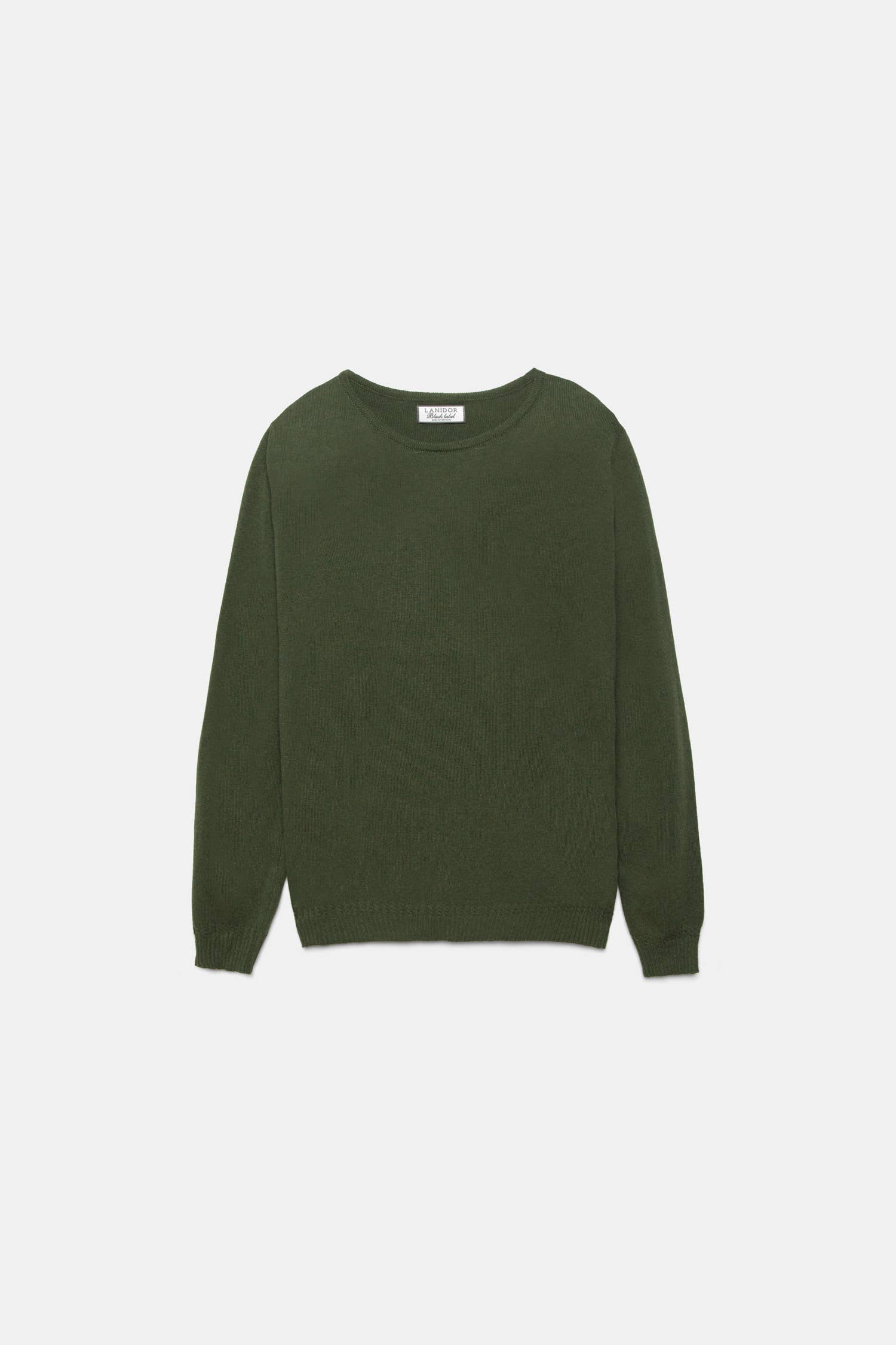 Maglione in maglia misto lana e cashmere verde con girocollo