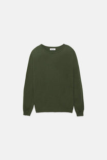 Maglione in maglia misto lana e cashmere verde con girocollo