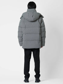 Giacca puffer pied de poule nero e bianco con cappuccio staccabile