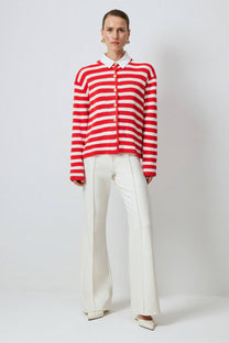 Cardigan corto a righe con bottoni dorati