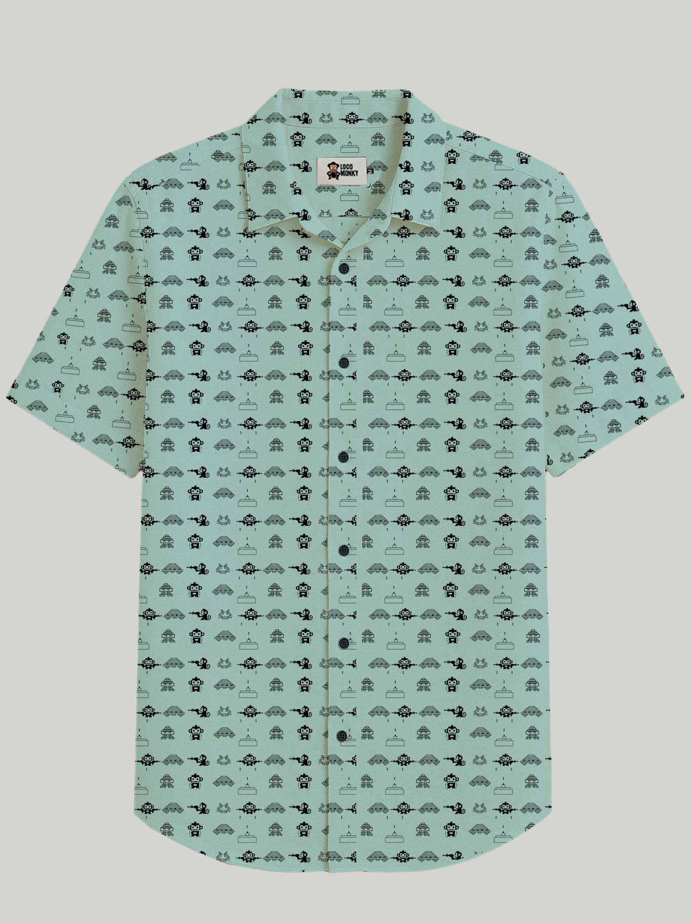 Camicia Space Monky a maniche corte in viscosa
