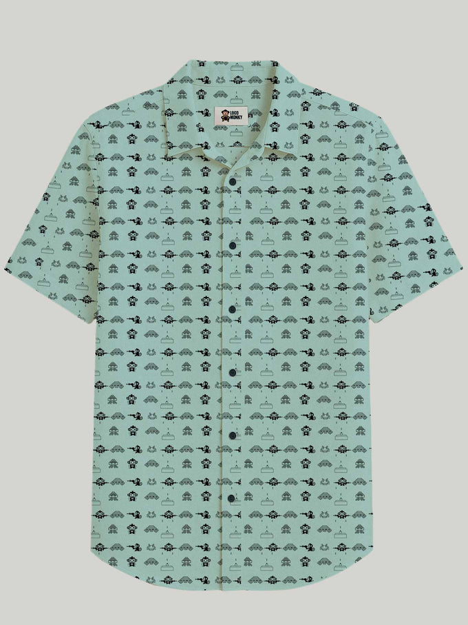 Camicia Space Monky a maniche corte in viscosa
