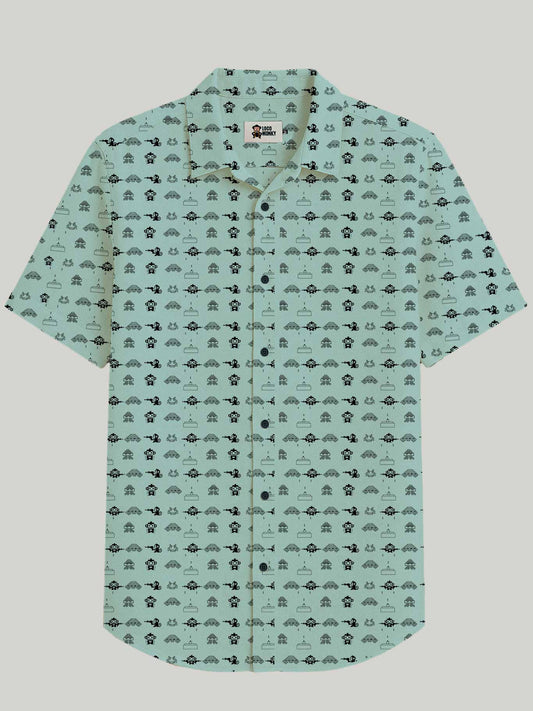 Camicia Space Monky a maniche corte in viscosa