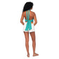 Top crop estivo in cotone turchese con schiena scoperta