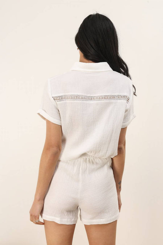 Blusa Cira in cotone con dettagli in pizzo