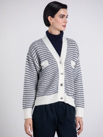 Cardigan in maglia bicolore a righe con bottoni
