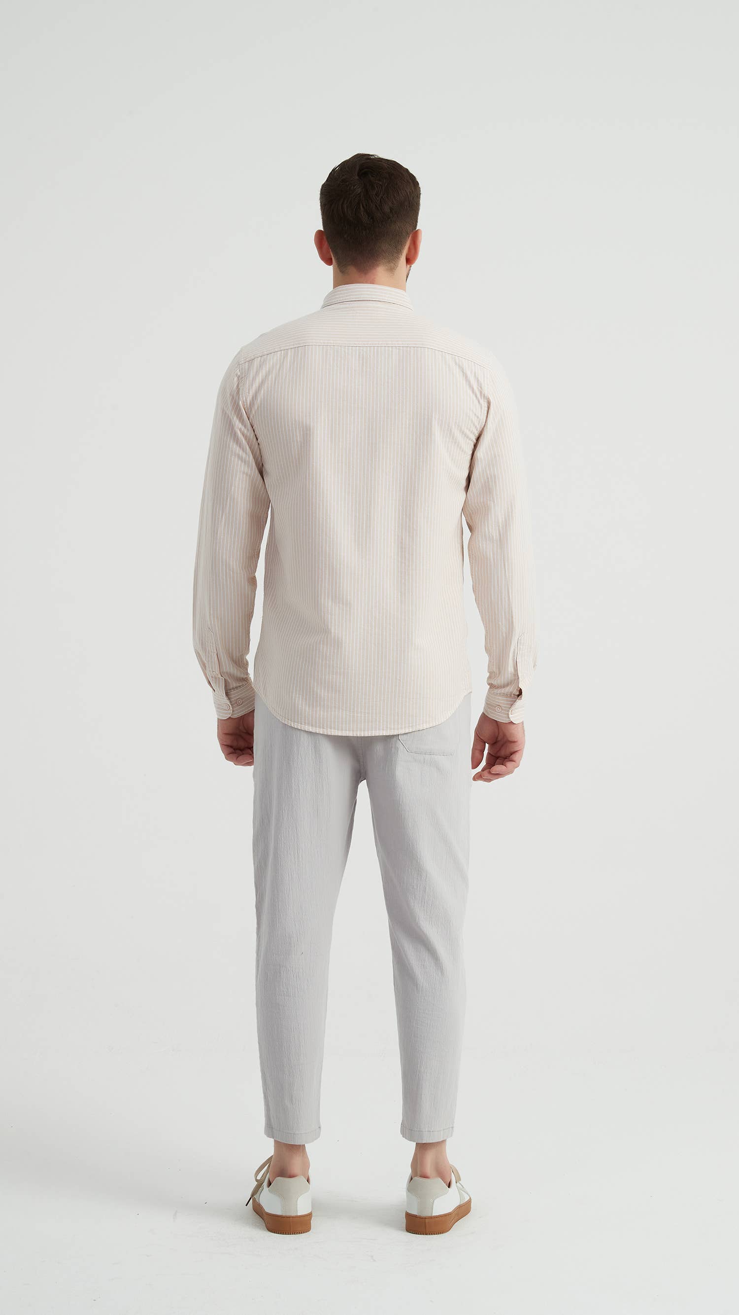 Camicia Oxford a Righe Beige e Bianco