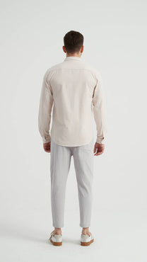 Camicia Oxford a Righe Beige e Bianco