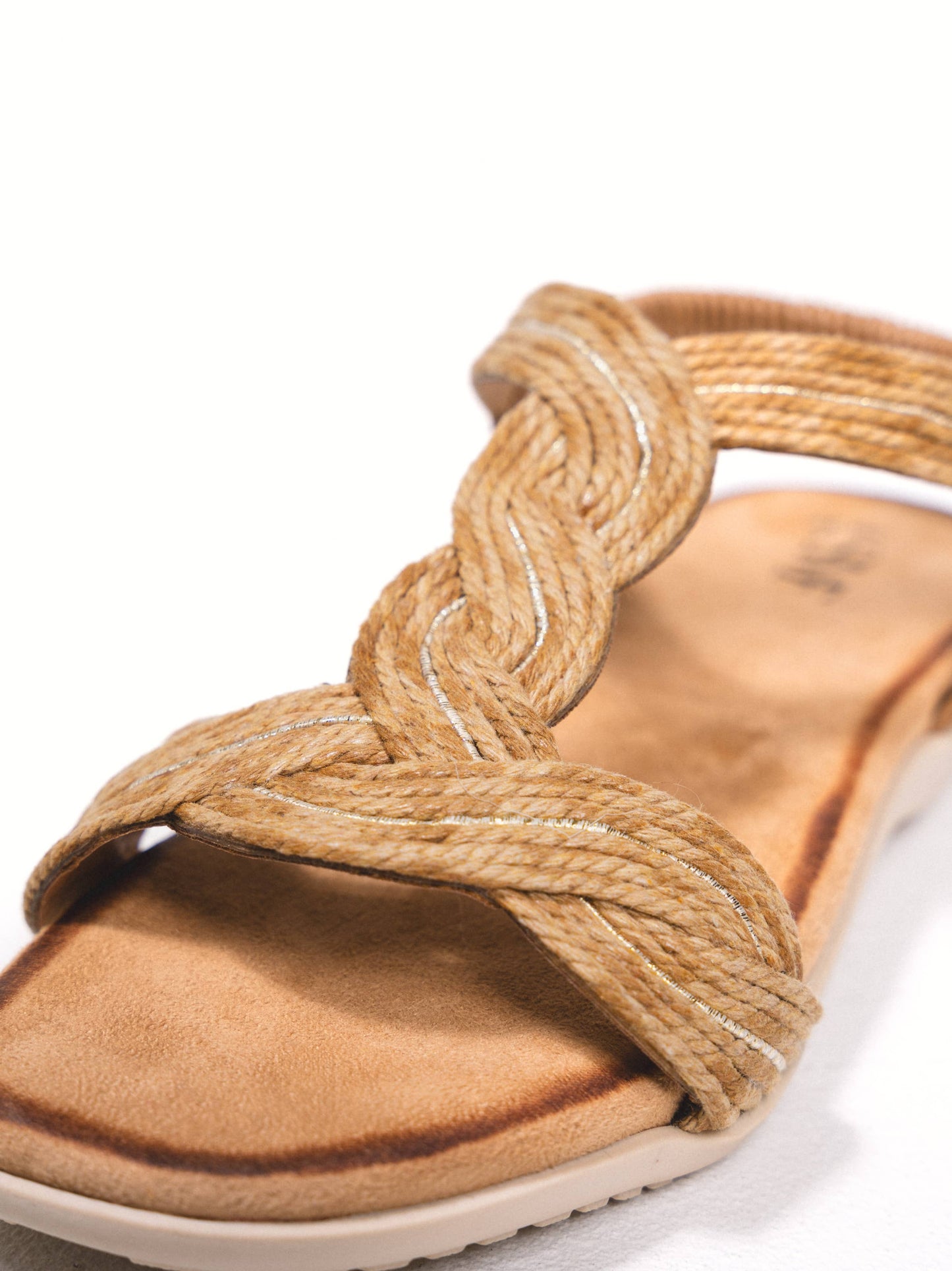 Sandali aperti in corda intrecciata con cinturino elastico