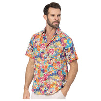 Camicia estiva a maniche corte in voile di cotone floreale