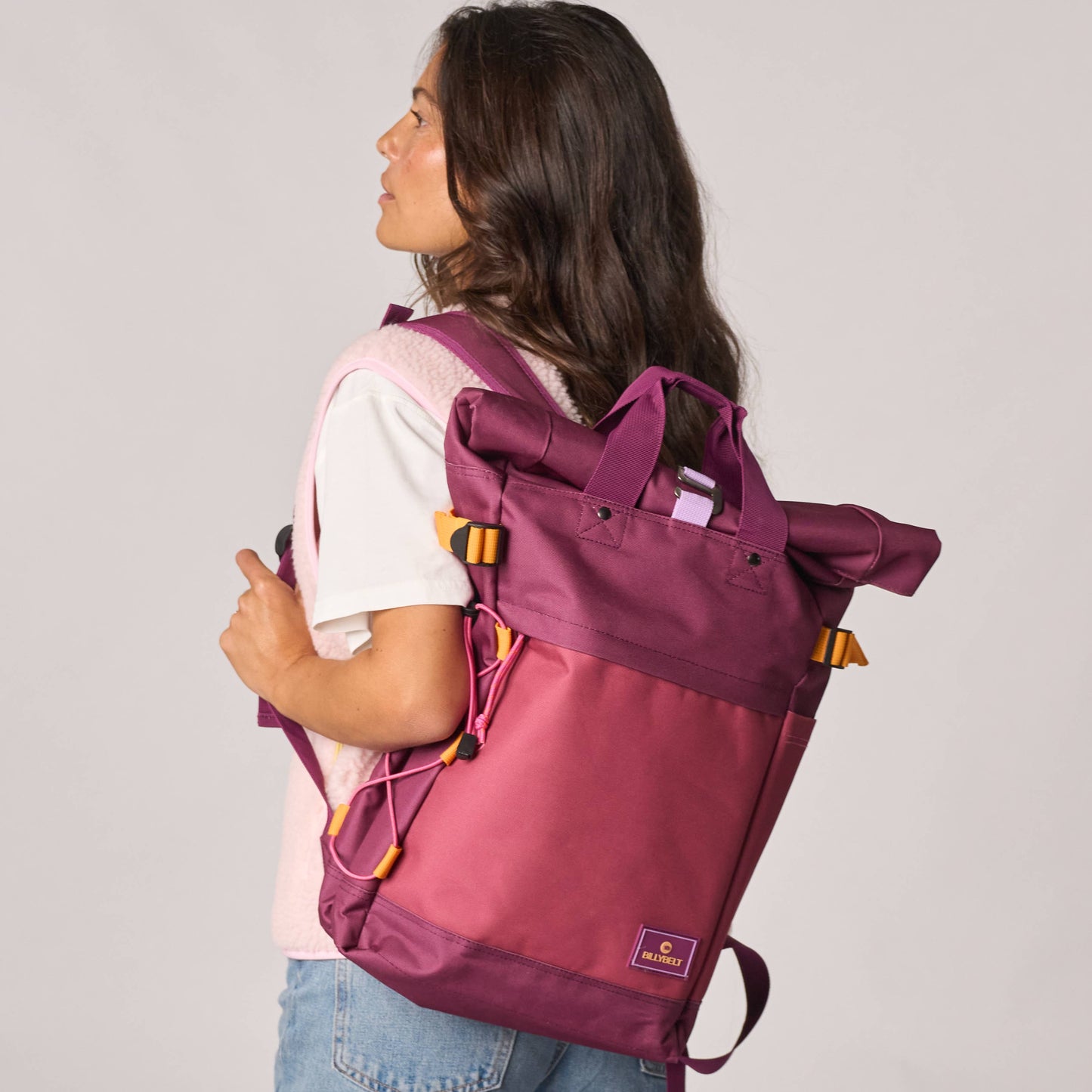 Zaino roll-top in poliestere riciclato viola e bordeaux