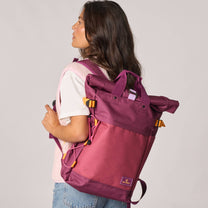 Zaino roll-top in poliestere riciclato viola e bordeaux