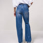 Jeans a vita alta wide leg con strass e strappi