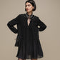Abito corto nero in chiffon con colletto ricamato