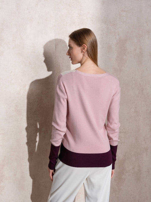 Maglione cache-cœur color block da donna