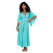Abito lungo estivo boho in cotone turchese