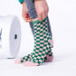 Calzini a scacchi in cotone pettinato verde e rosa