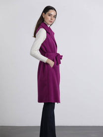 Gilet lungo con cintura viola
