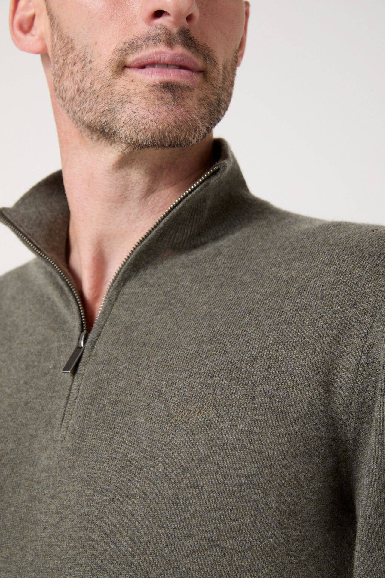Maglione in lana merino con zip kaki Prudent