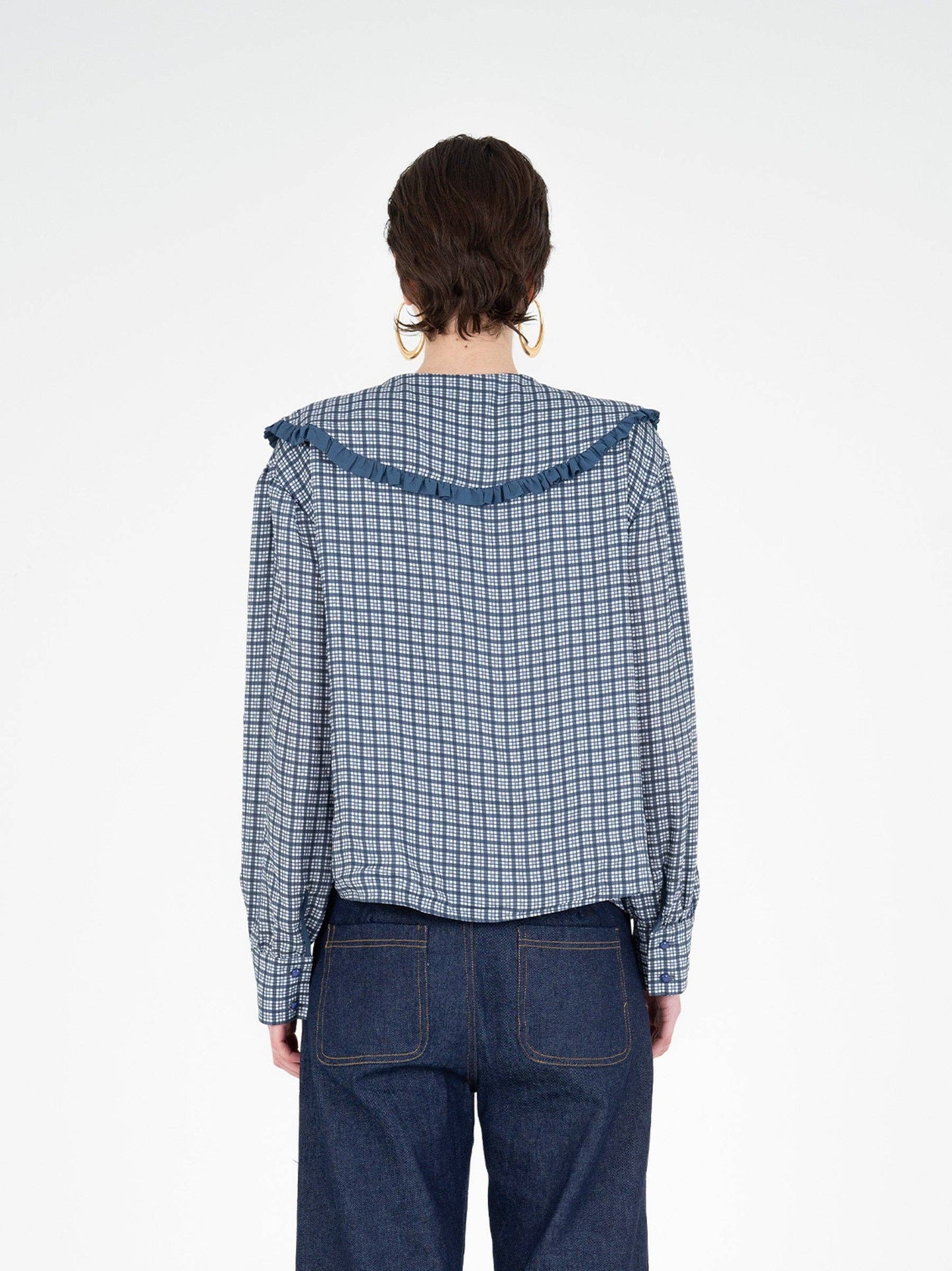 Blusa tartan romantica con maxi colletto e fiocchi