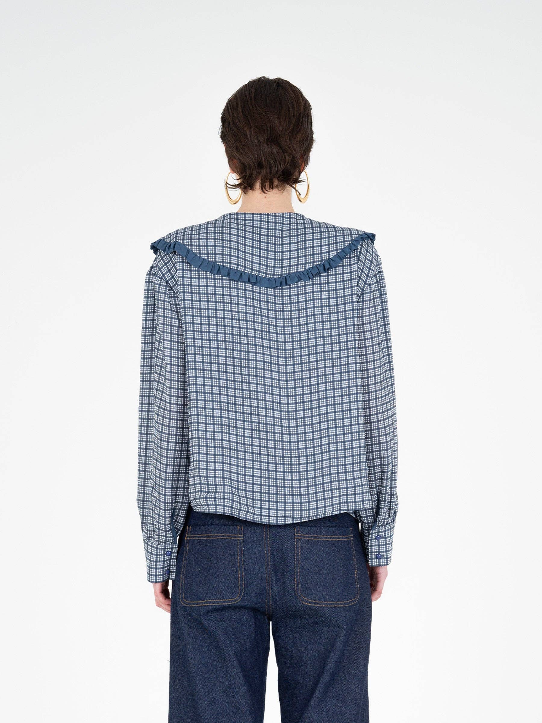 Blusa tartan romantica con maxi colletto e fiocchi