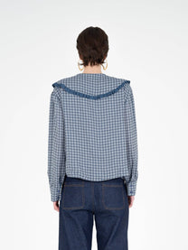 Blusa tartan romantica con maxi colletto e fiocchi