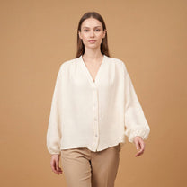 Blusa testurizzata con bottoni e scollo a V