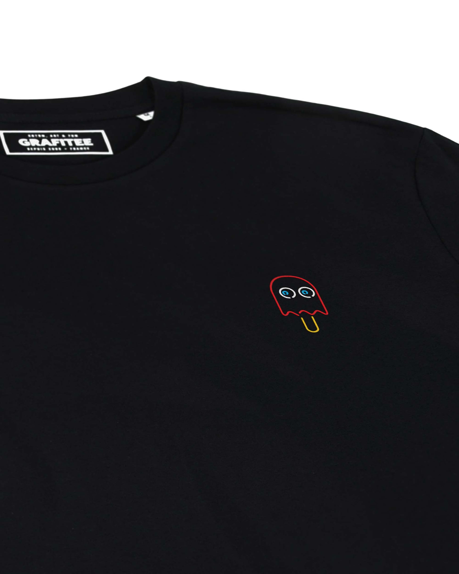 T-shirt unisex nera in cotone biologico con ricamo Pac Pop