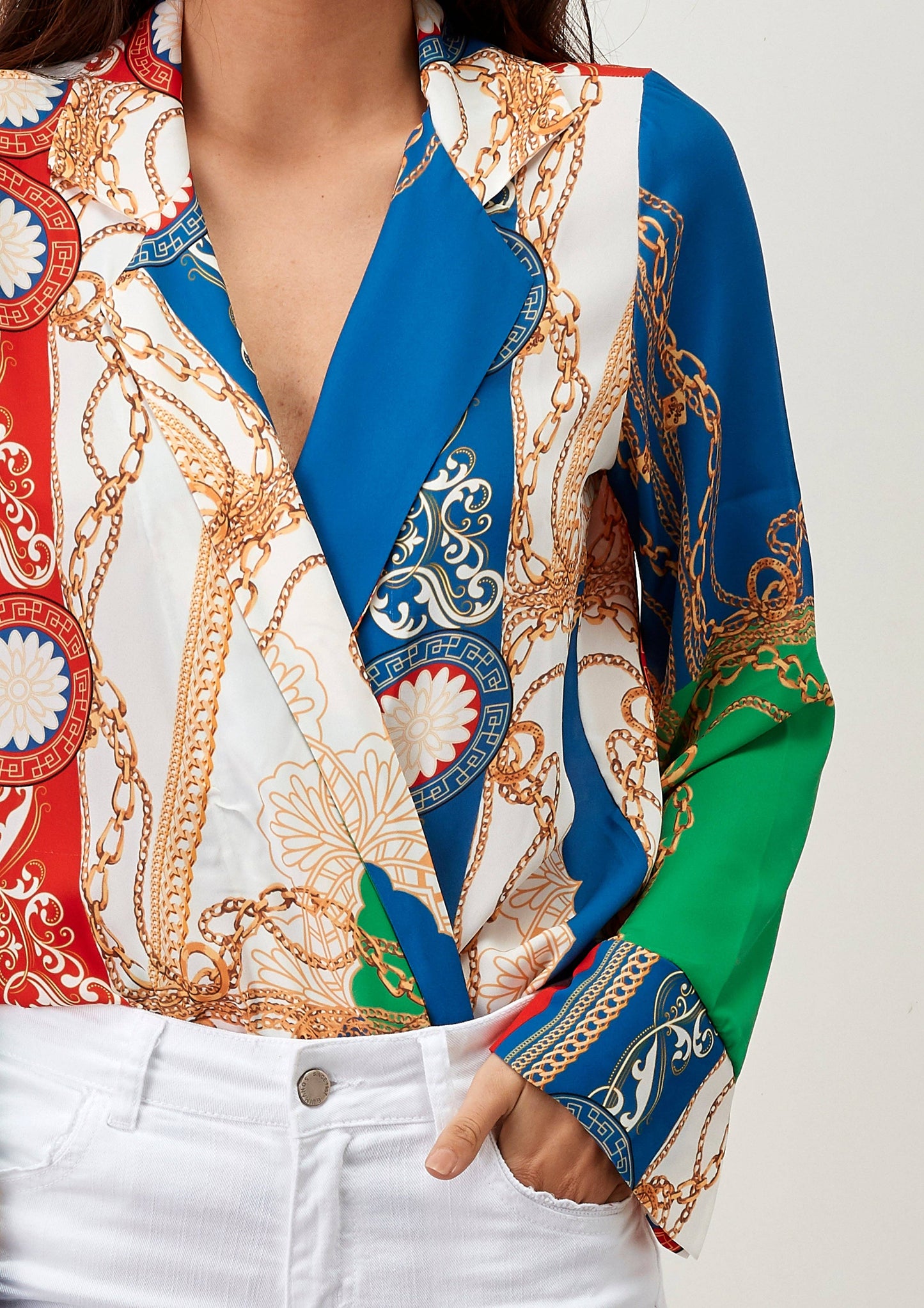 Body camicia multicolor con stampa catene