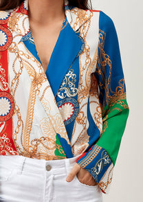 Body camicia multicolor con stampa catene