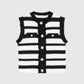 Cardigan smanicato a righe con bottoni gioiello