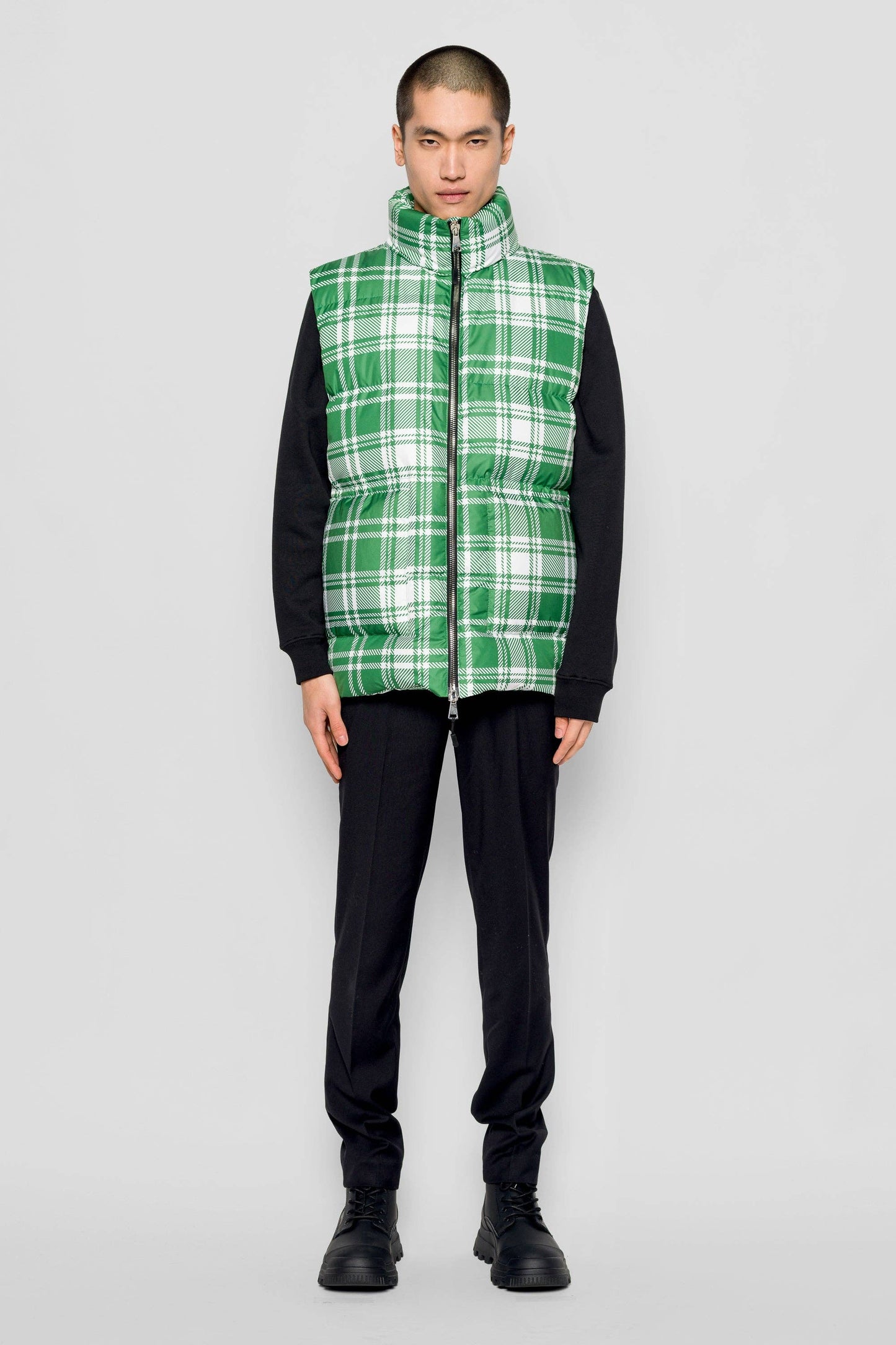 Gilet imbottito Gora tartan verde e bianco