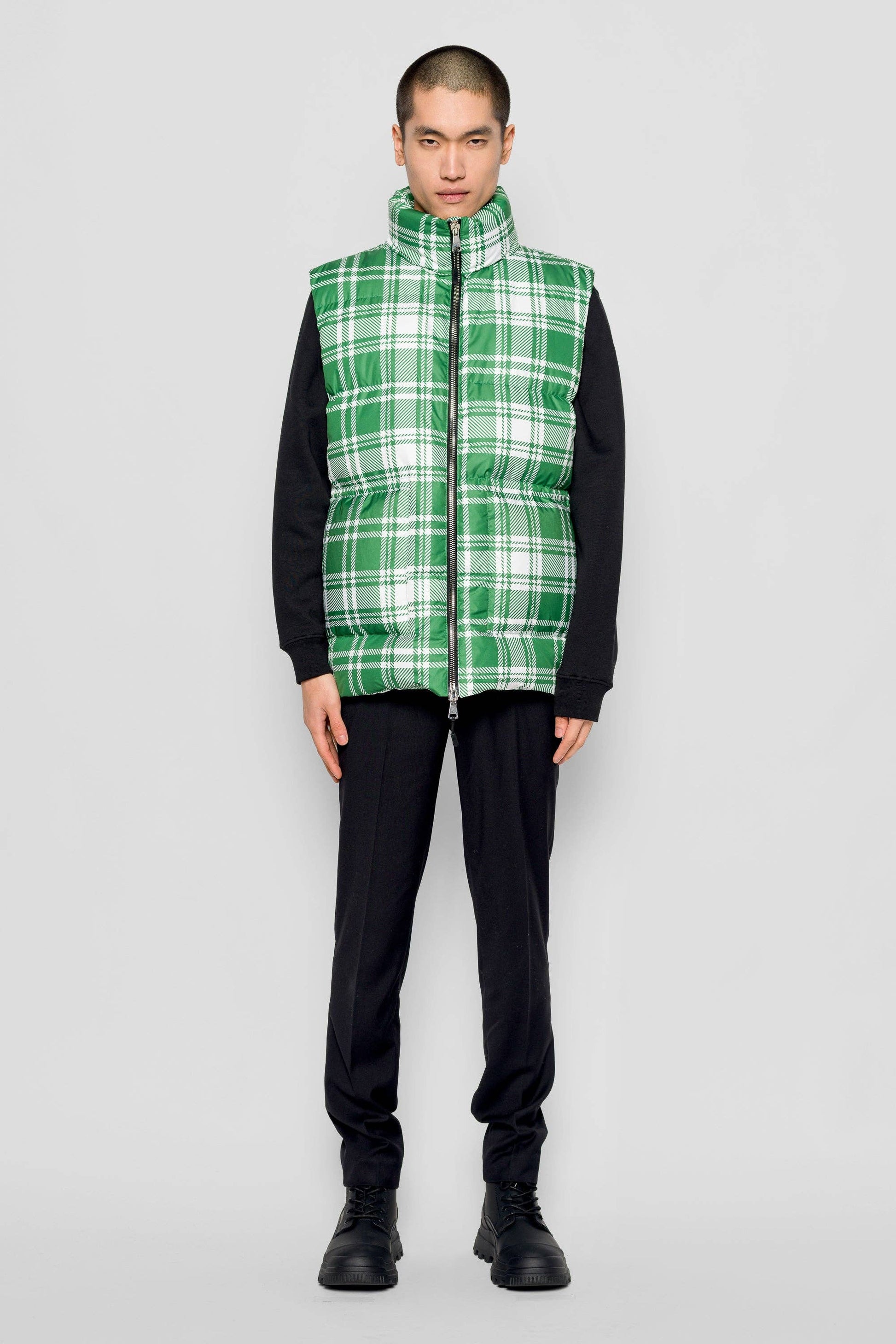 Gilet imbottito Gora tartan verde e bianco