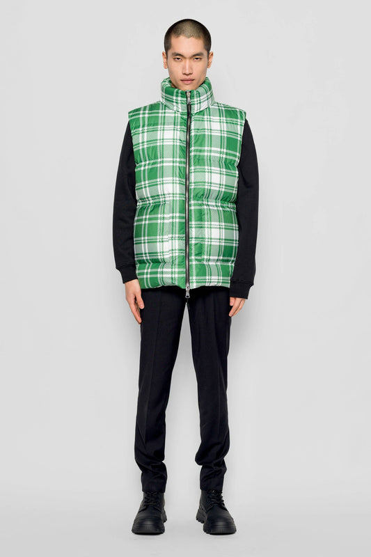 Gilet imbottito Gora tartan verde e bianco