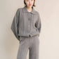 Cardigan polo in misto cashmere con trecce