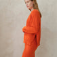 Maglione girocollo a coste con spacchi laterali in misto cashmere