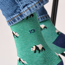 Calzini in cotone pettinato con panda a righe