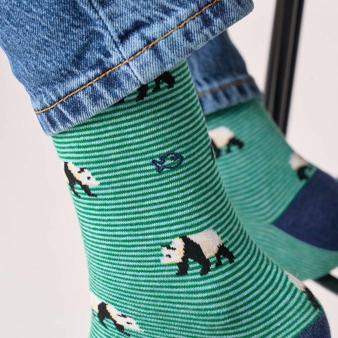 Calzini in cotone pettinato con panda a righe