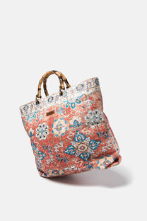 Borsa tote effetto velluto con manici effetto bambù