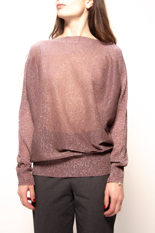 Maxi pullover glitterato con scollo a barca in maglia 3D