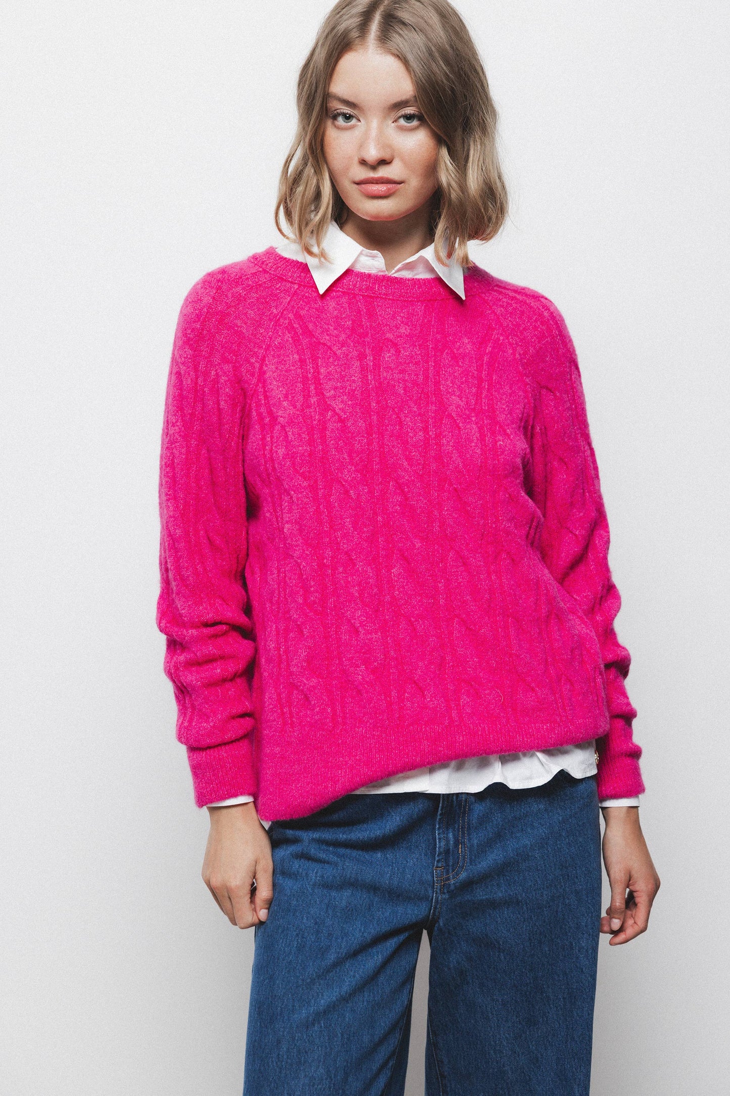 Maglione in maglia strutturata fucsia