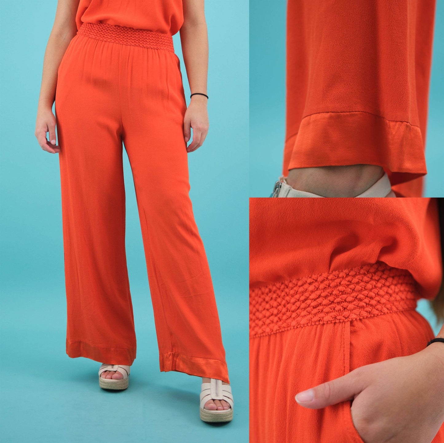 Pantaloni palazzo in viscosa a vita alta