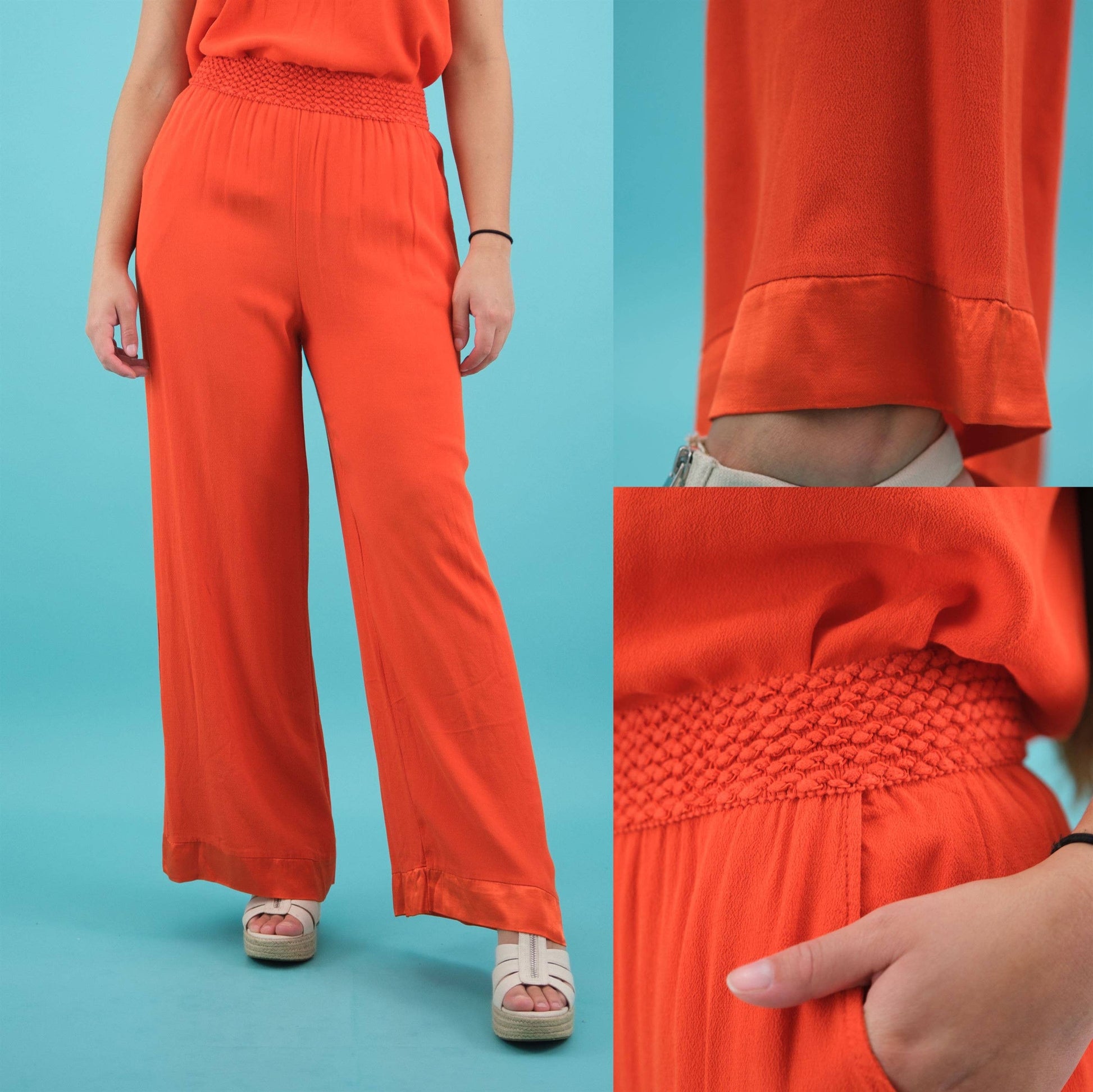 Pantaloni palazzo in viscosa a vita alta
