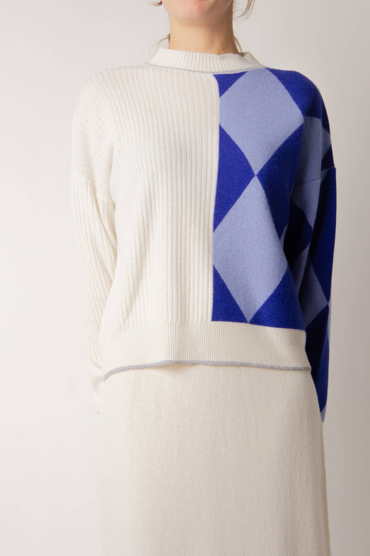 Maglione destrutturato in misto cashmere con intarsio a rombi